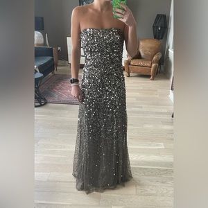 Adrianna Papell Metallic Sequined Strapless Mesh Gown Nude size 4